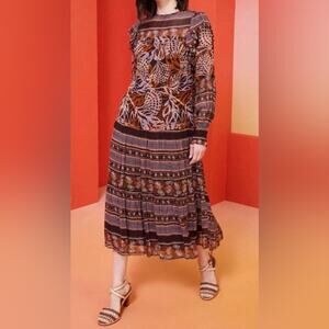 NEW MARIE OLIVER Gracie Dress Orchid Leaf Chiffon Midi Maxi Boho Ruffle Medium